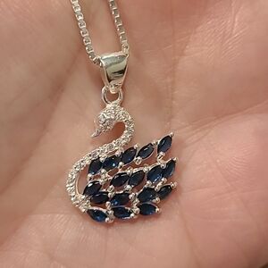 Blue swan cubic zirconia sterling silver necklace